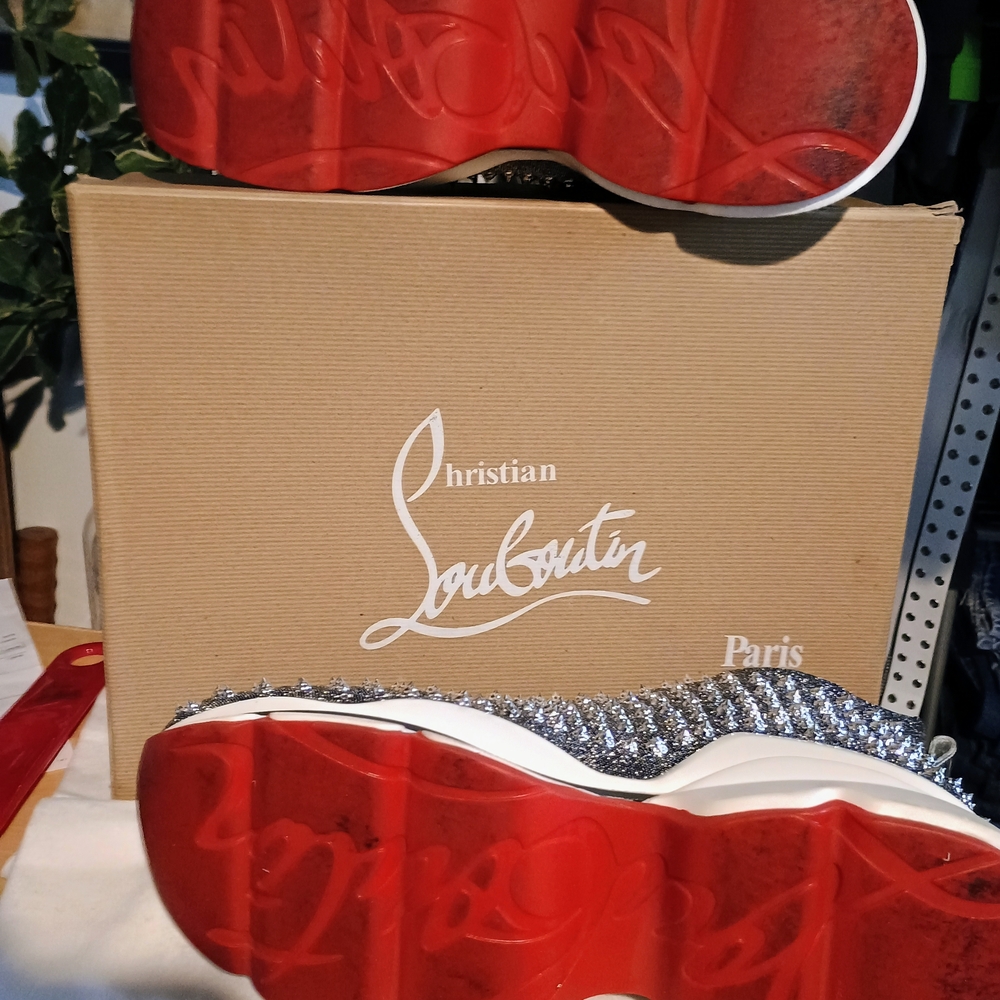 Christian Louboutin Silver and Red Spiked Sneakers Men's Size 12 - Picture 12 of 12